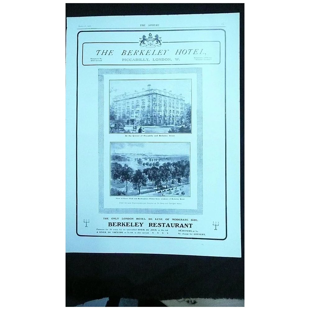 The BERKELEY Hotel - original Full Page from THE SPHERE 1905