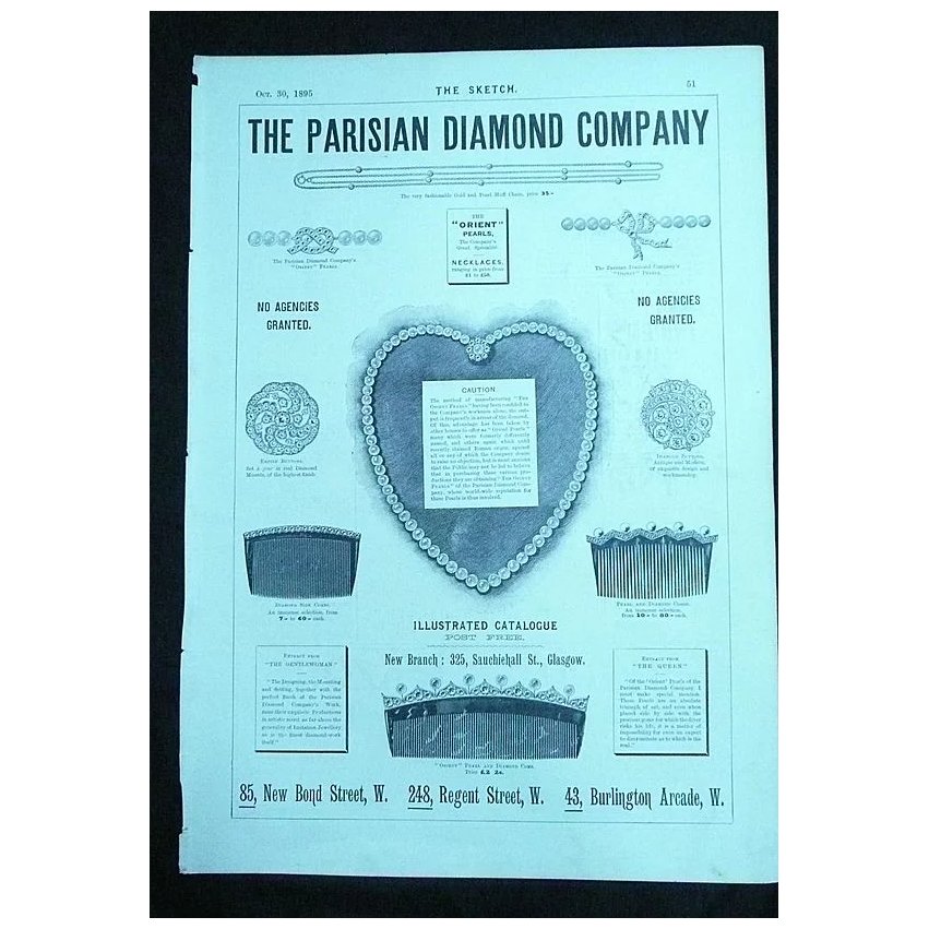 THE PARISIAN Diamond Company - Full Page Advert From The Sketch 1895