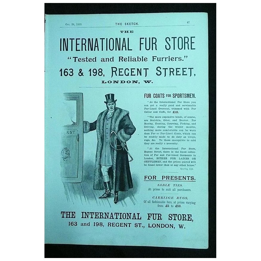INTERNATIONAL Fur Store- Full Page Advert From The Sketch 1895