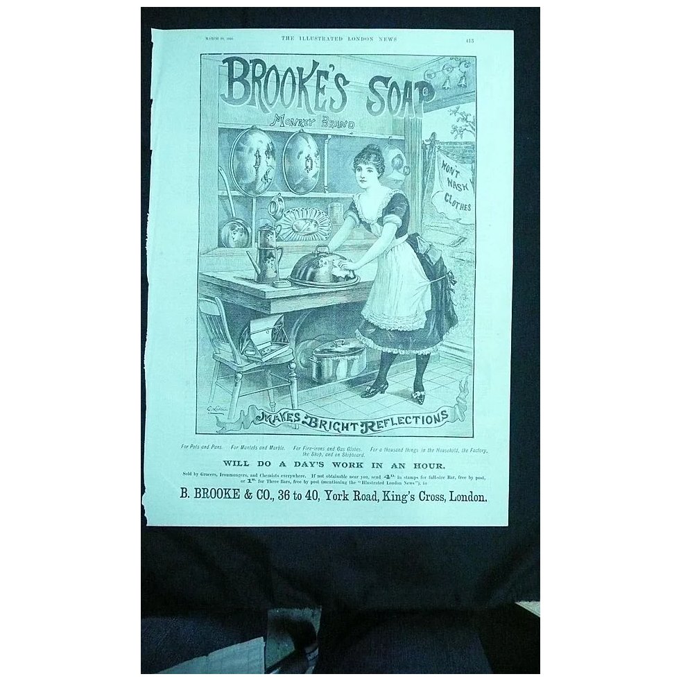 BROOKES Monkey Brand SOAP - Original Full Page Advert Illustrated London News March 1890