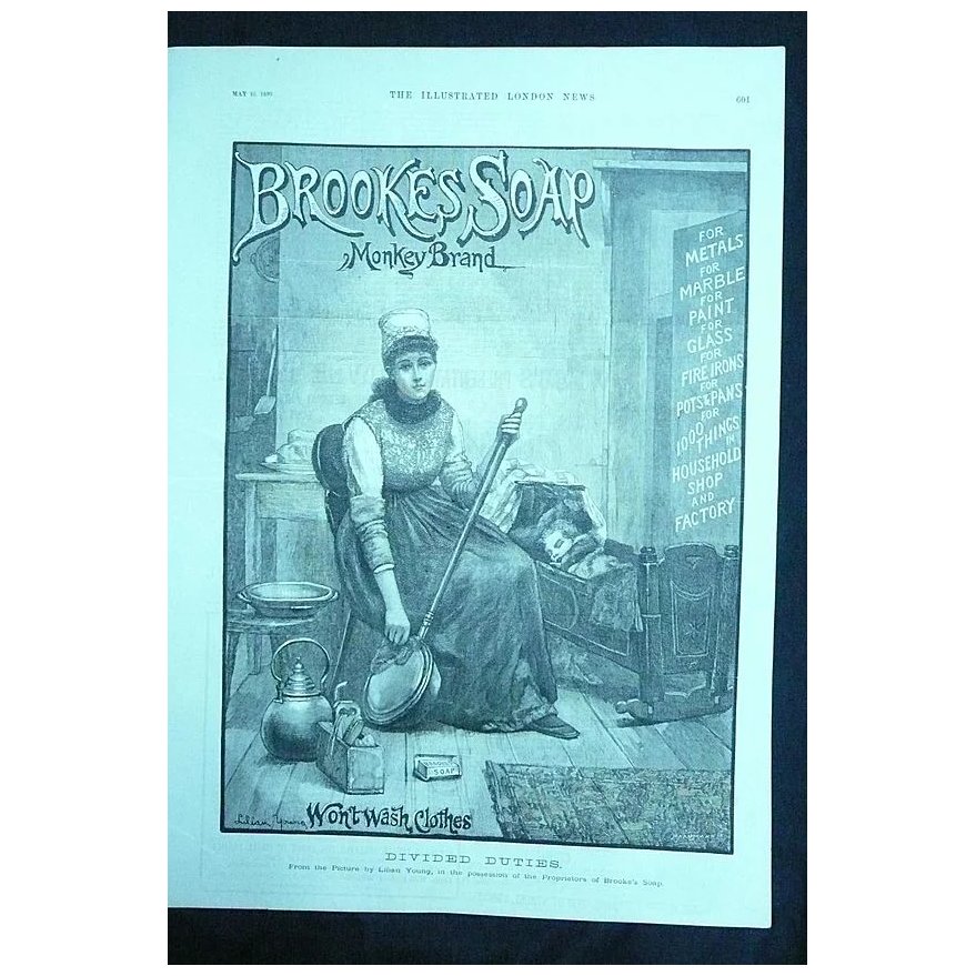 BROOKES Monkey Brand SOAP - Original Full Page Advert Illustrated London News May1890