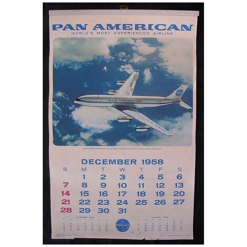 Original Rare 1959 Pan American Airlines Calendar