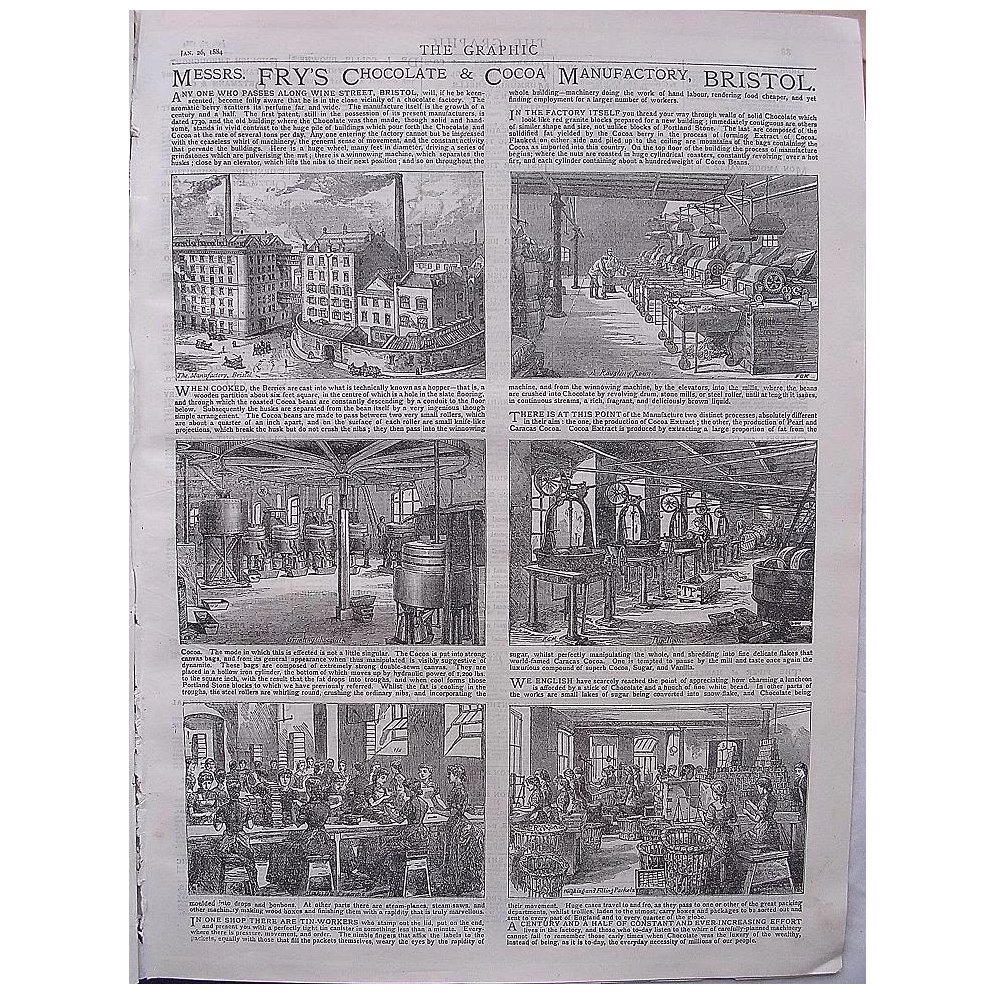 FRY'S Chocolate Factory Full Page Advertisement THE GRAPHIC 1884