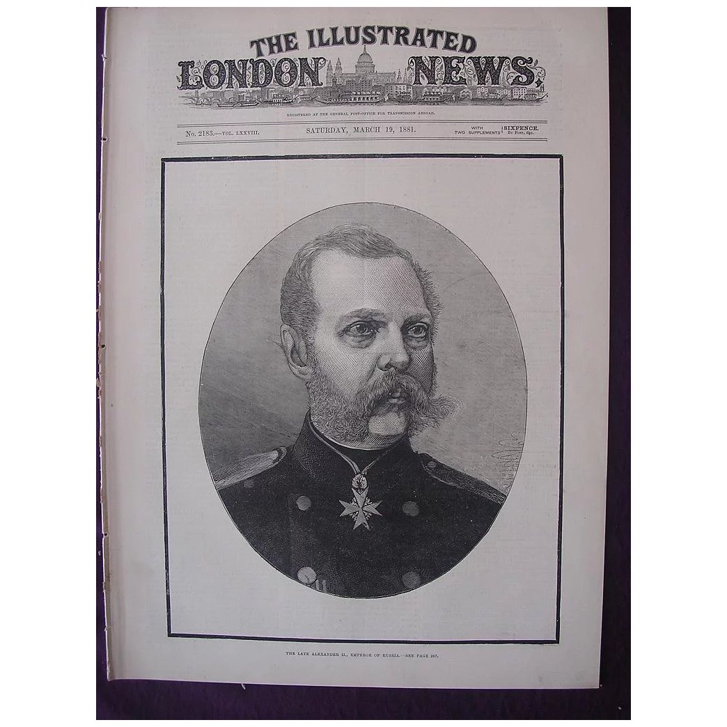 'Czar Alexander 11' Front Cover The Illustrated London News March 19th 1881