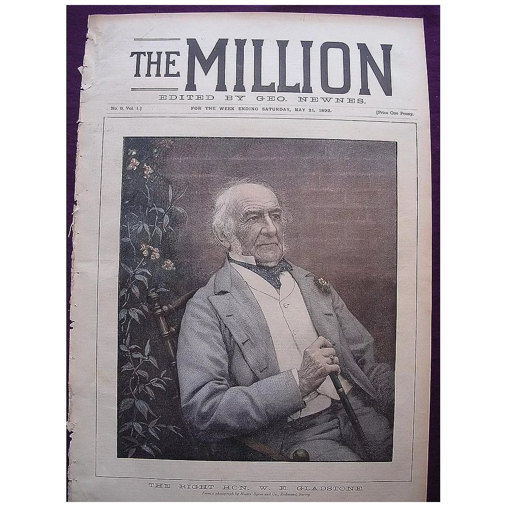 1892 Font Cover THE MILLION Newspaper 'The Right. Hon. W.E. Gladstone'