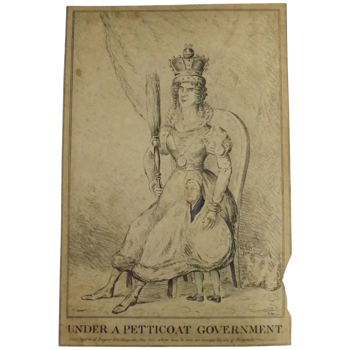 English Political Cartoon 1832 'Under A Petticoat Government'