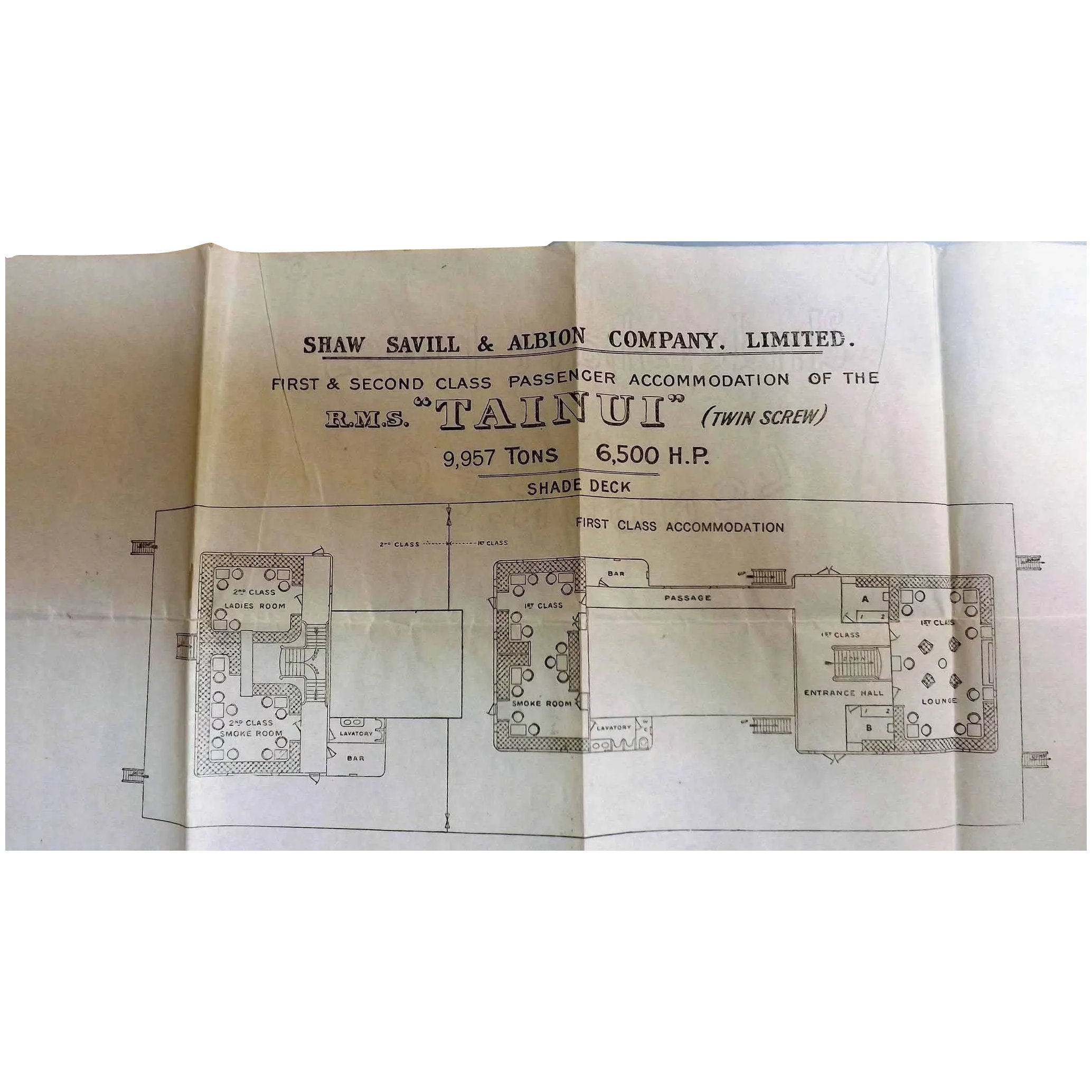 R.M.S. Tainui Deck Plans - Shaw Savill & Albion 1914