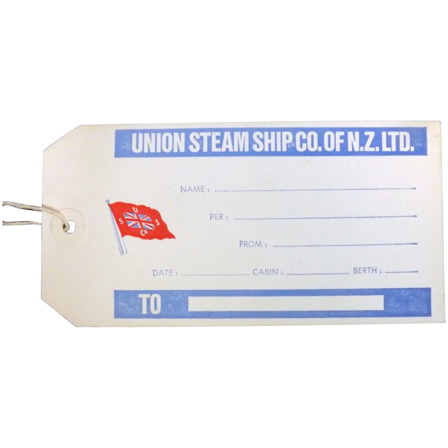 Union Steam Ship Co of NZ Baggage Label