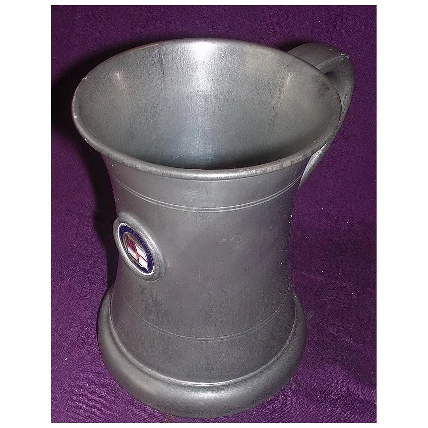 S.S. Corinthic Stippled Pewter Tankard With Etched Glass Bottom