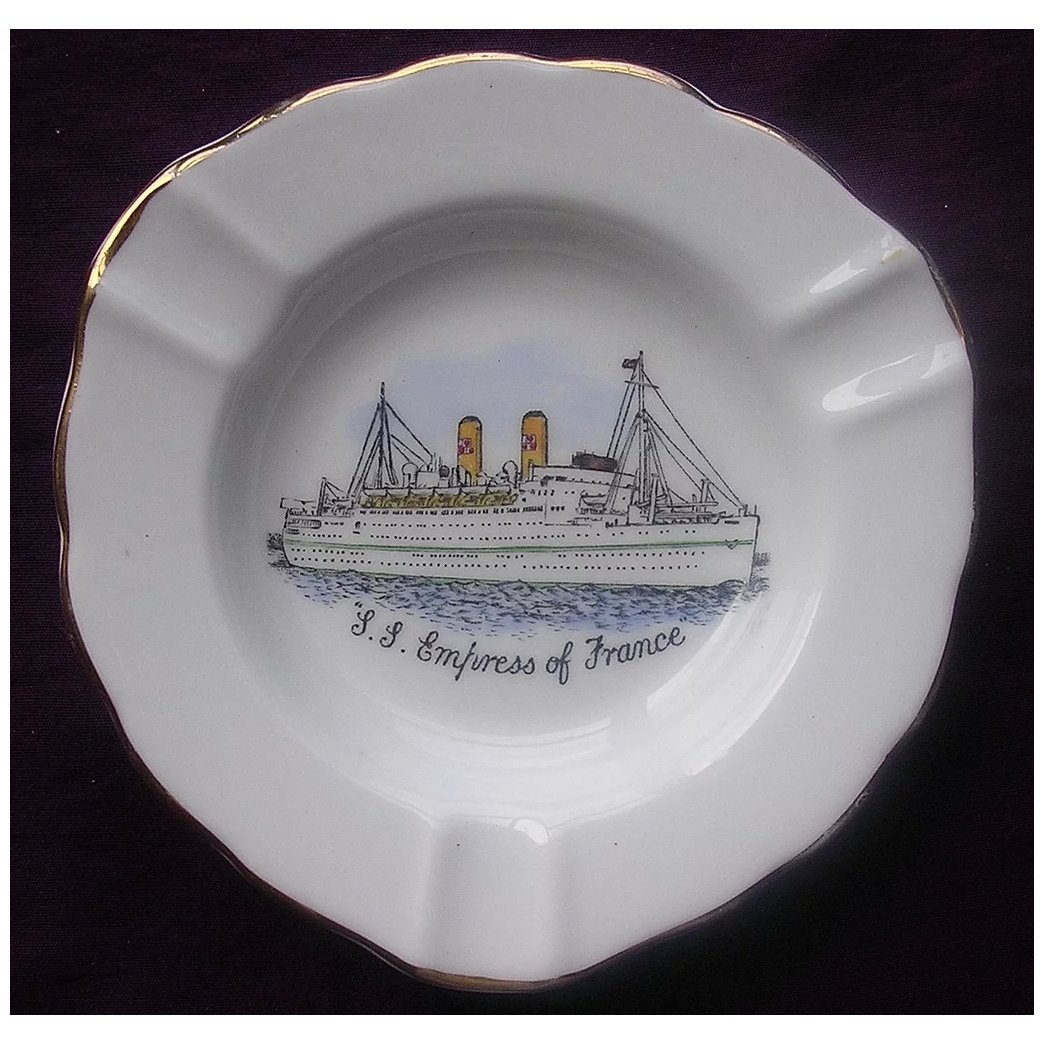 'S.S. Empress Of France' Vintage Souvenir Porcelain Ashtray
