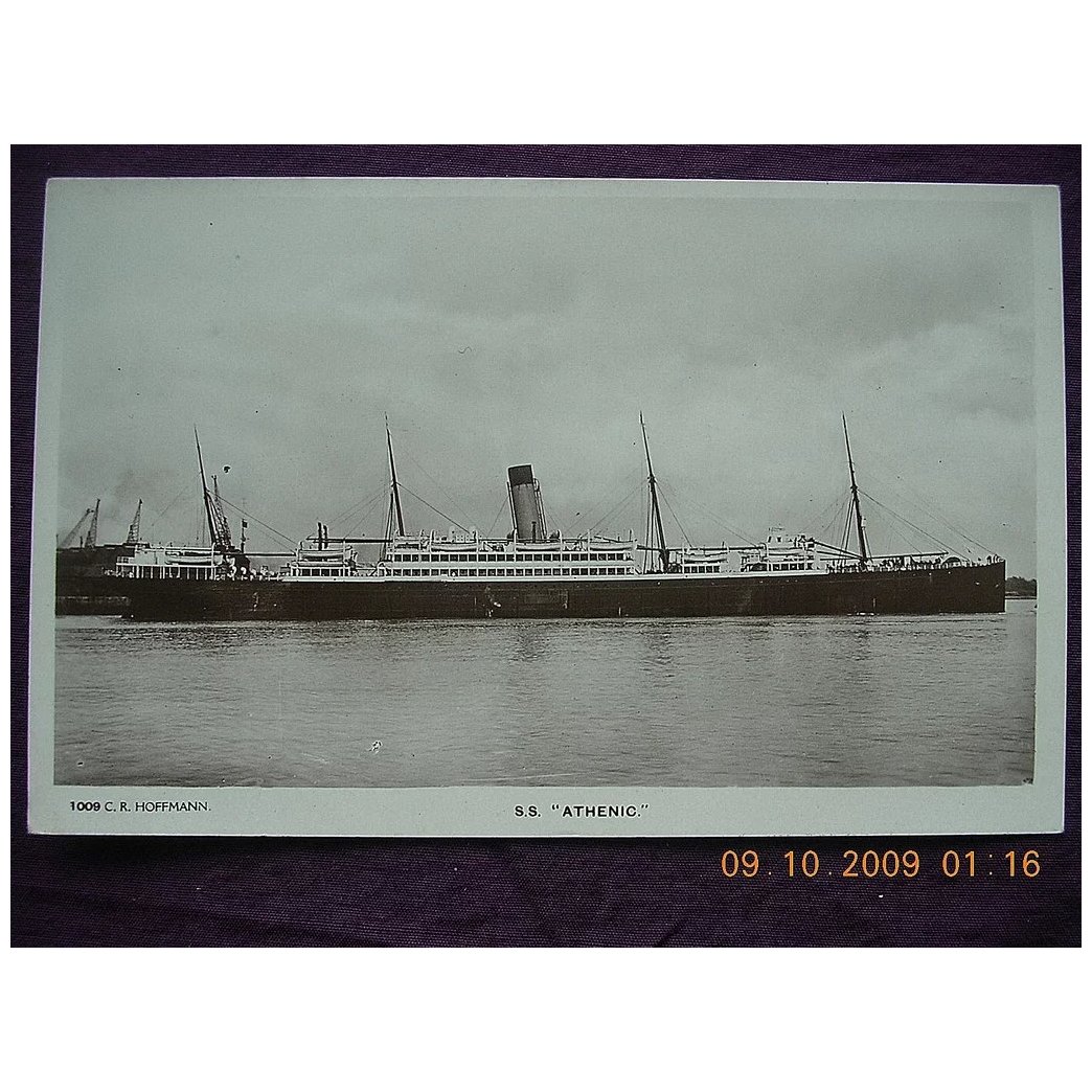 White Star Line 'S.S.Athenic' Vintage Souvenir Postcard