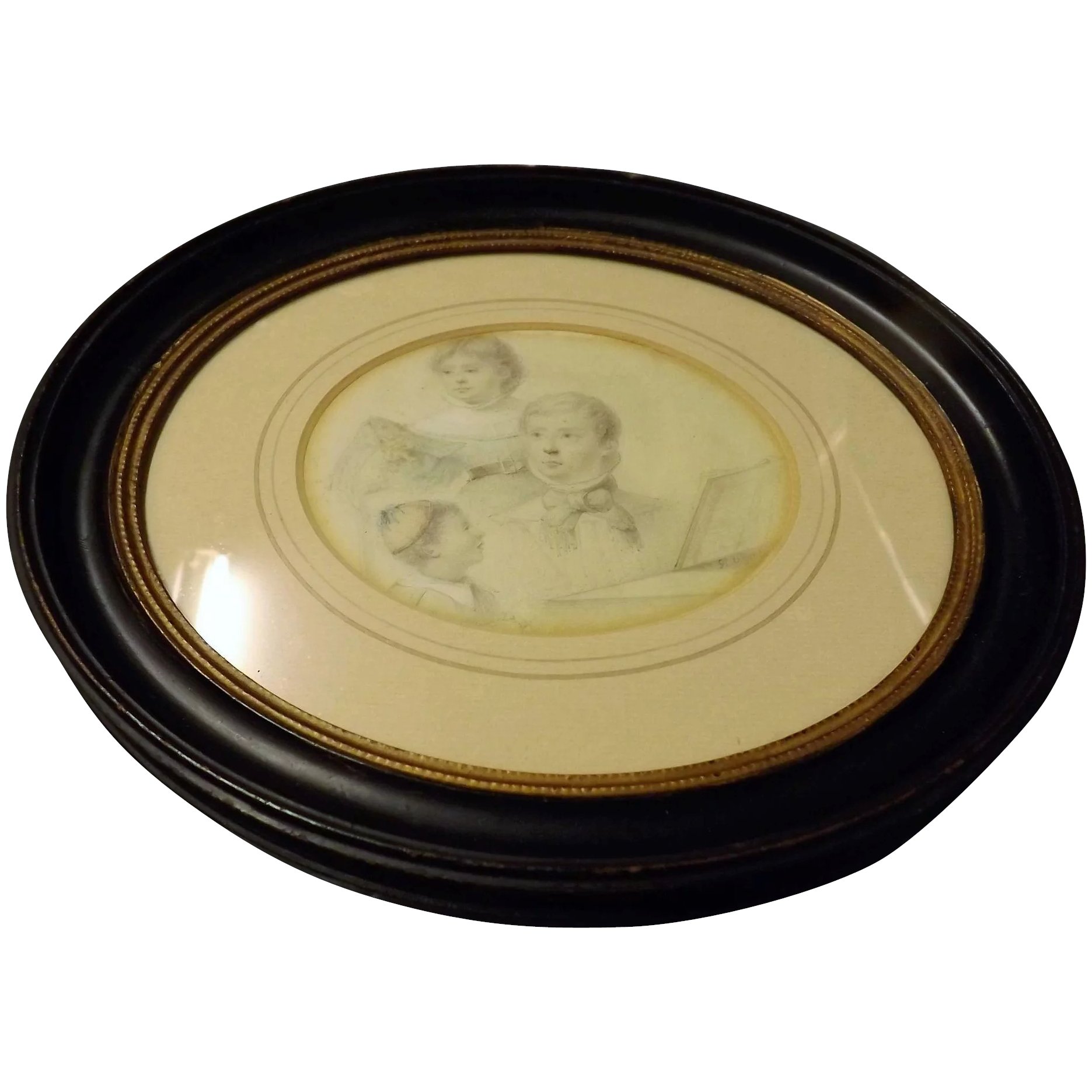 Original Georgian Pencil & Pastel Wash Drawing in Oval Frame - Circa 1810