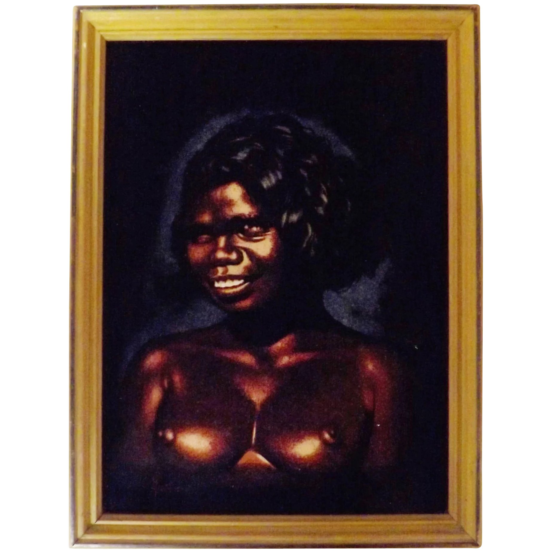 Black Velvet Australian Aboriginal Painting - Circa 1960 Signed 'Martinus'