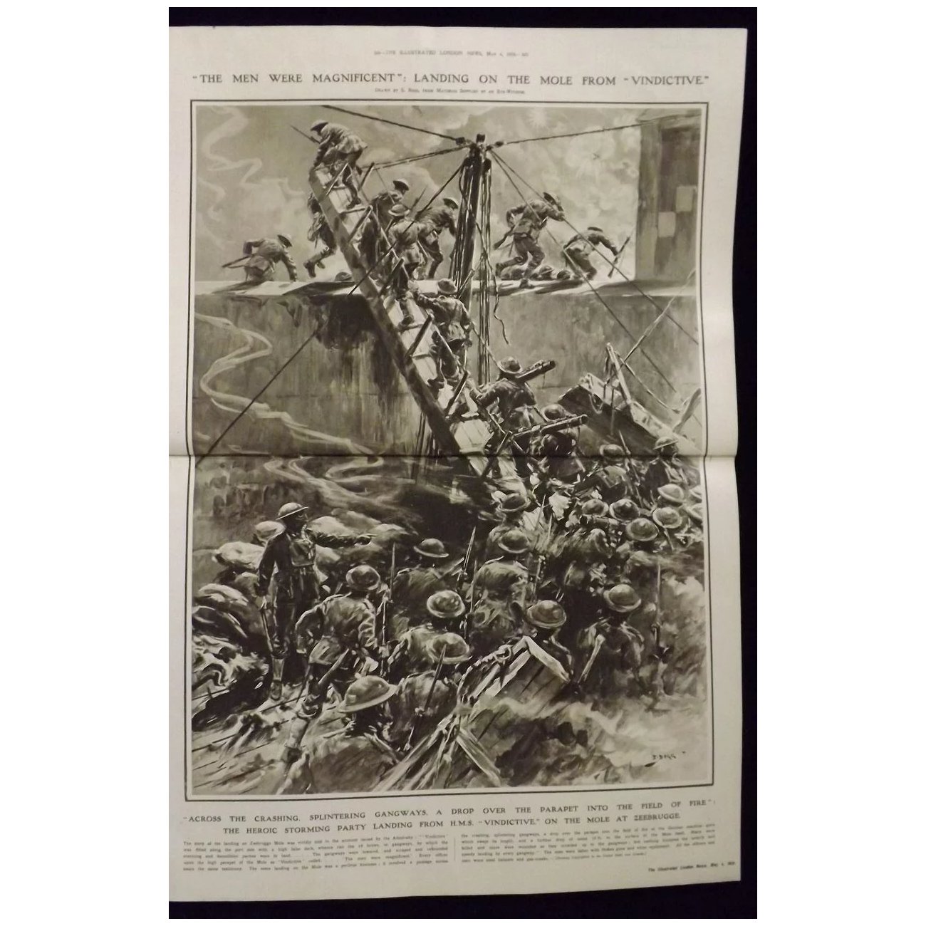 WWI 'The Zeebrugge Raid - HMS Vindictive -Illustrated London News 1918