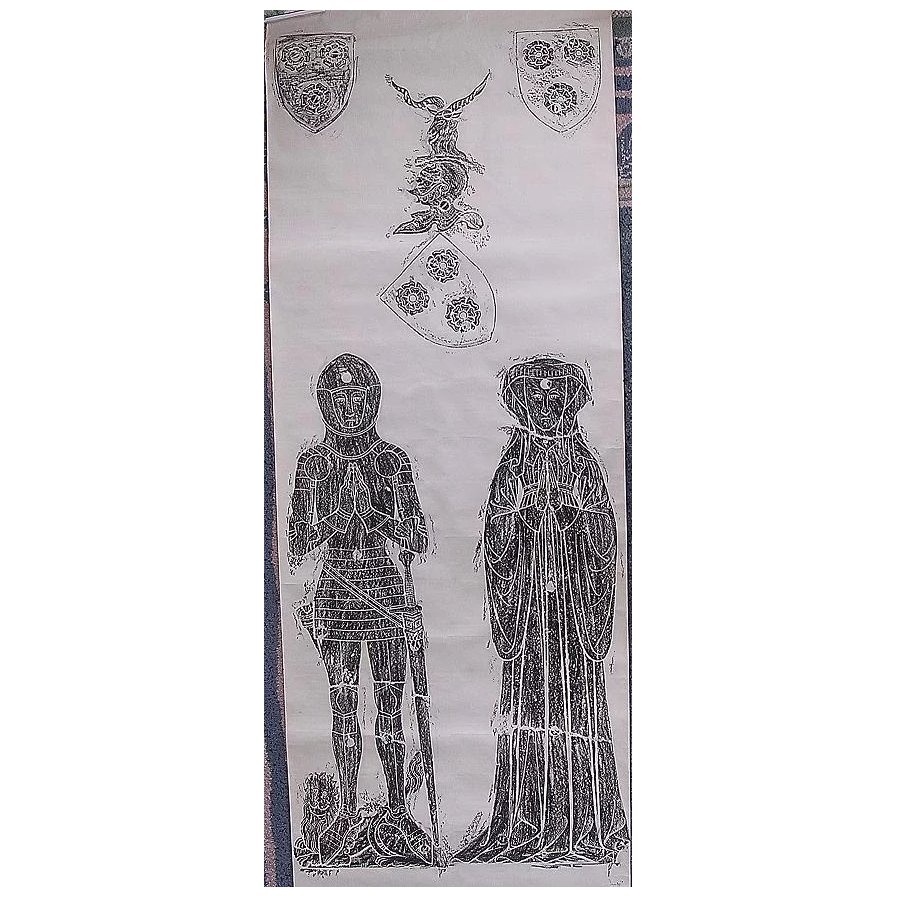 Old Brass Rubbing Of A Norman Knight & His Wife