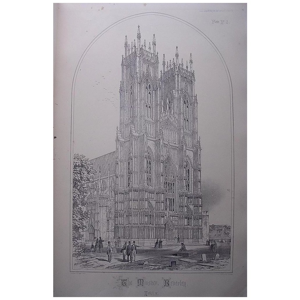 Stunning Large 1858 Lithograph of THE MINSTER - BEVERLEY - Yorkshire