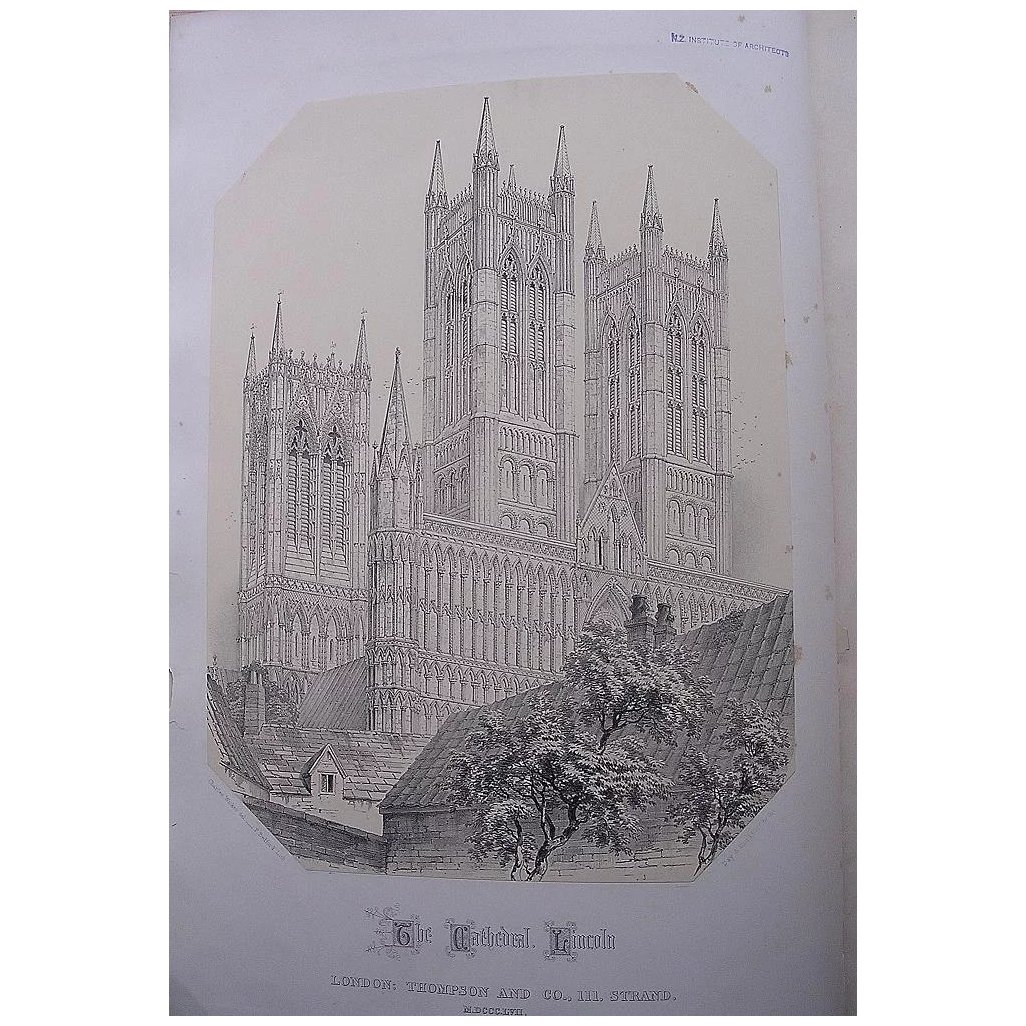 Stunning Large 1858 Lithograph of THE CATHEDRAL - LINCOLN - Lincolnshire