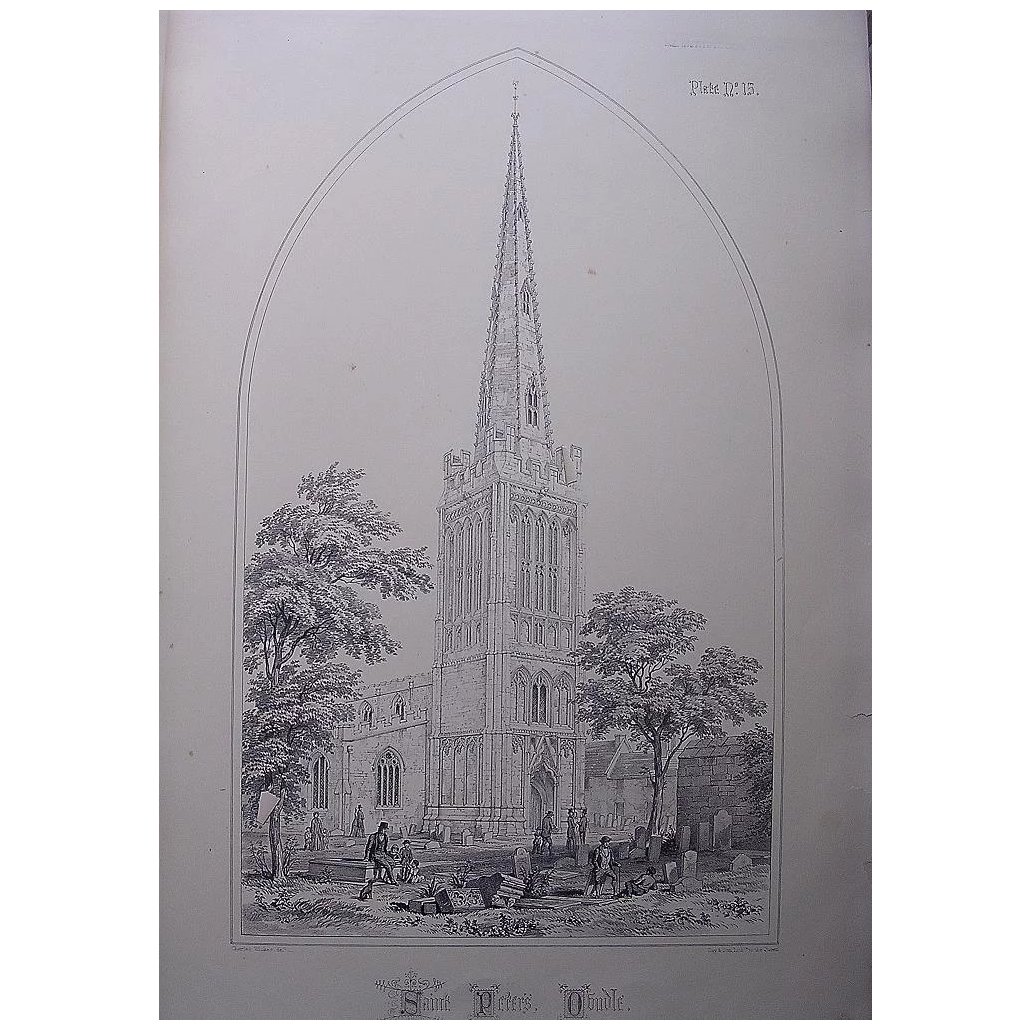 Stunning Large 1858 Lithograph of SAINT PETER'S - Ondle - Northamptonshire