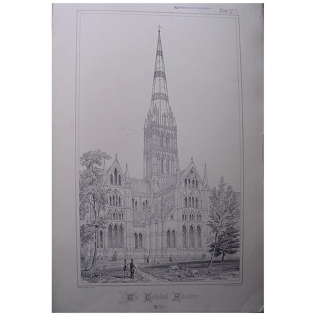 Stunning Large 1858 Lithograph of THE CATHEDRAL - Salisbury - Wiltshire