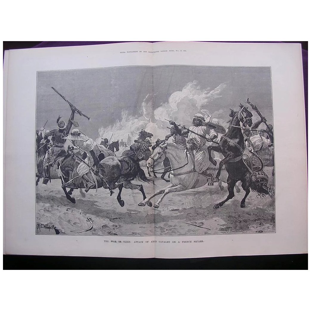 'The War In TUNIS: Attack Of Arab Cavalry On A French Square' - Illustrated London News Nov. 26 1881