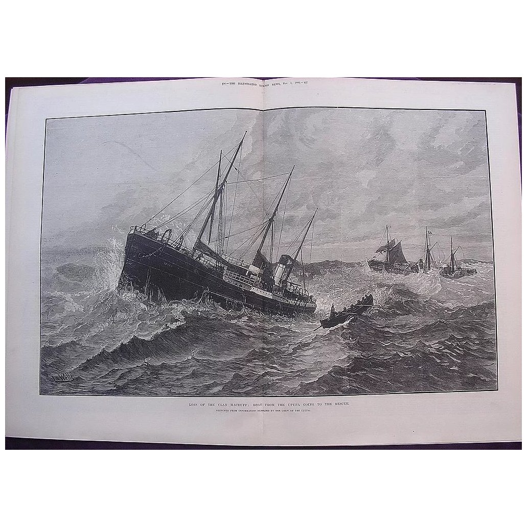 'Loss Of The CLAN MACDUFF: Boat From The UPUPA Going To The Rescue' - Illustrated London News Nov. 5 1881