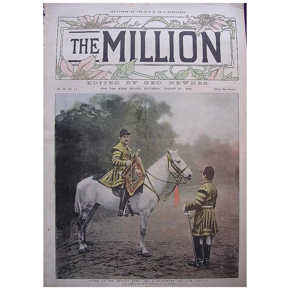 1892 Front Cover From THE MILLION 'Types Of The British Army -Trumpeter, 1st Life Guards'