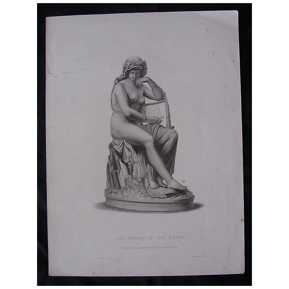 Genuine Victorian Engraving 'The Nymph Of The Rhine' By F.R. ROFFE