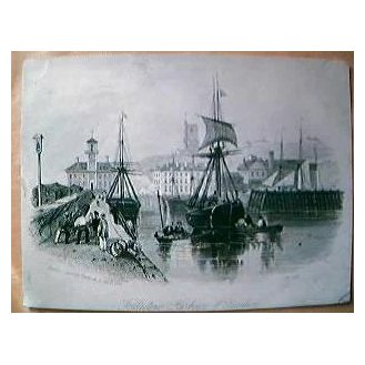 Original Engraving Folkstone Harbour & Pavilion 1844