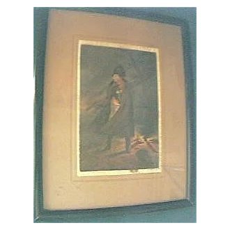 Antique Oil Painted Engraving of Napoleon Circa Early 1800's