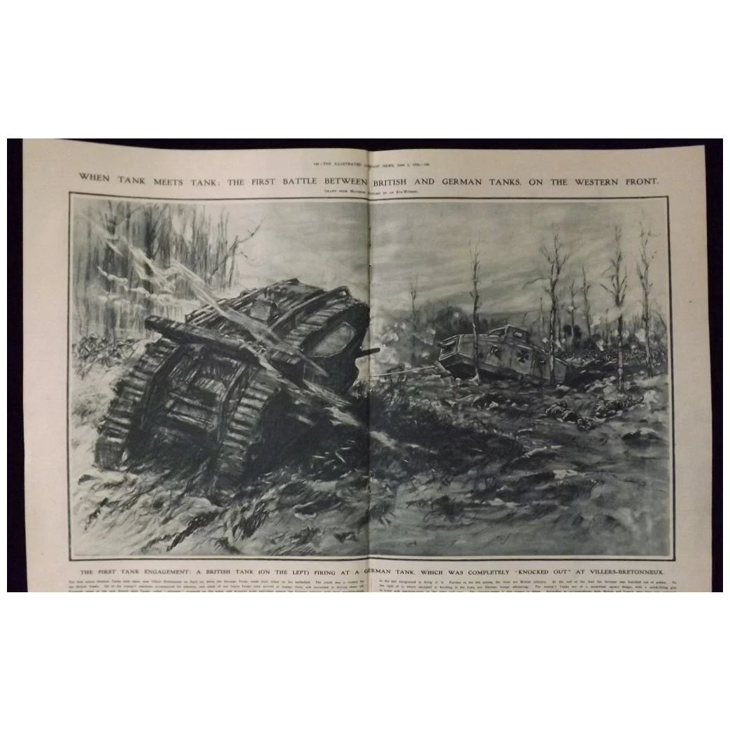 WWI - Tank Battle Western Front - Illustrated London News 1918