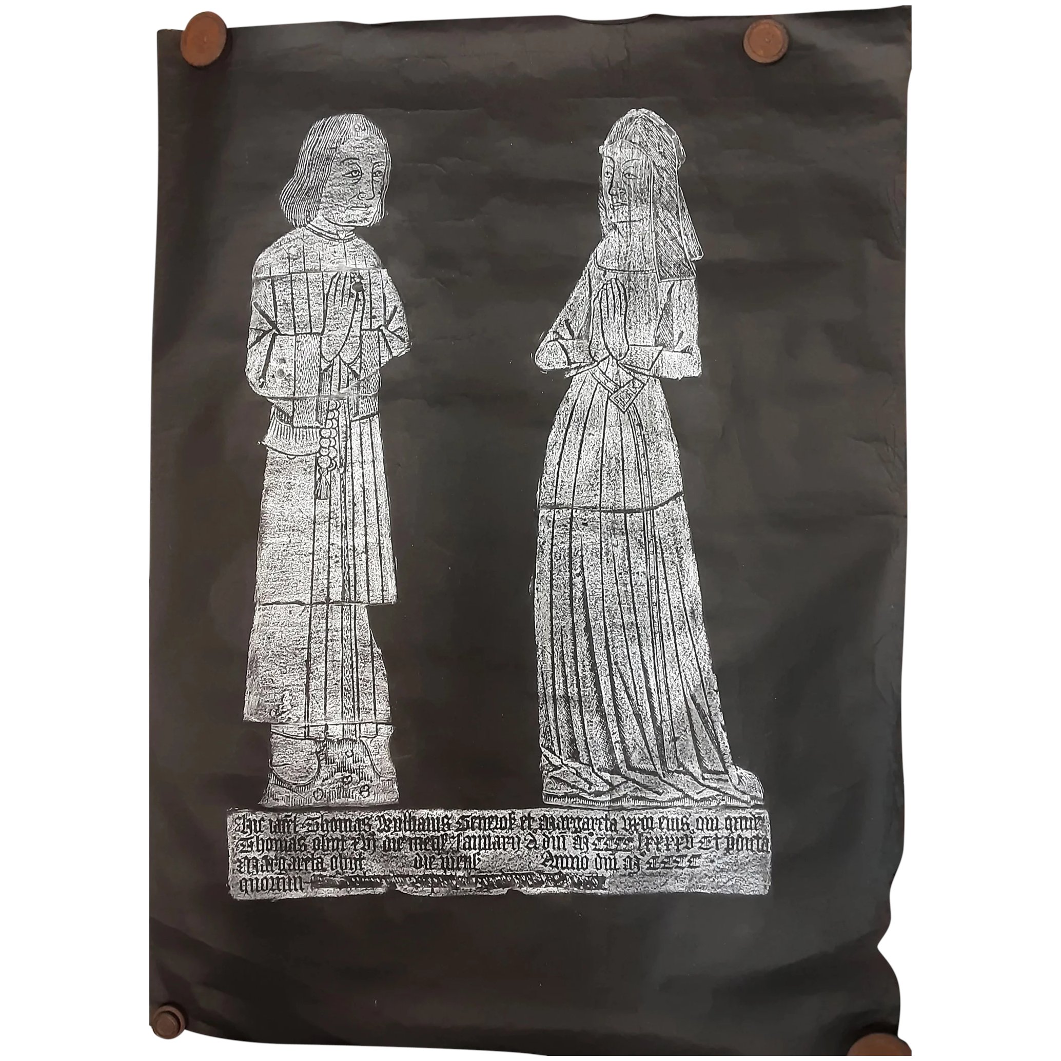 A large Brass Rubbing of a Norman Knight & Wife