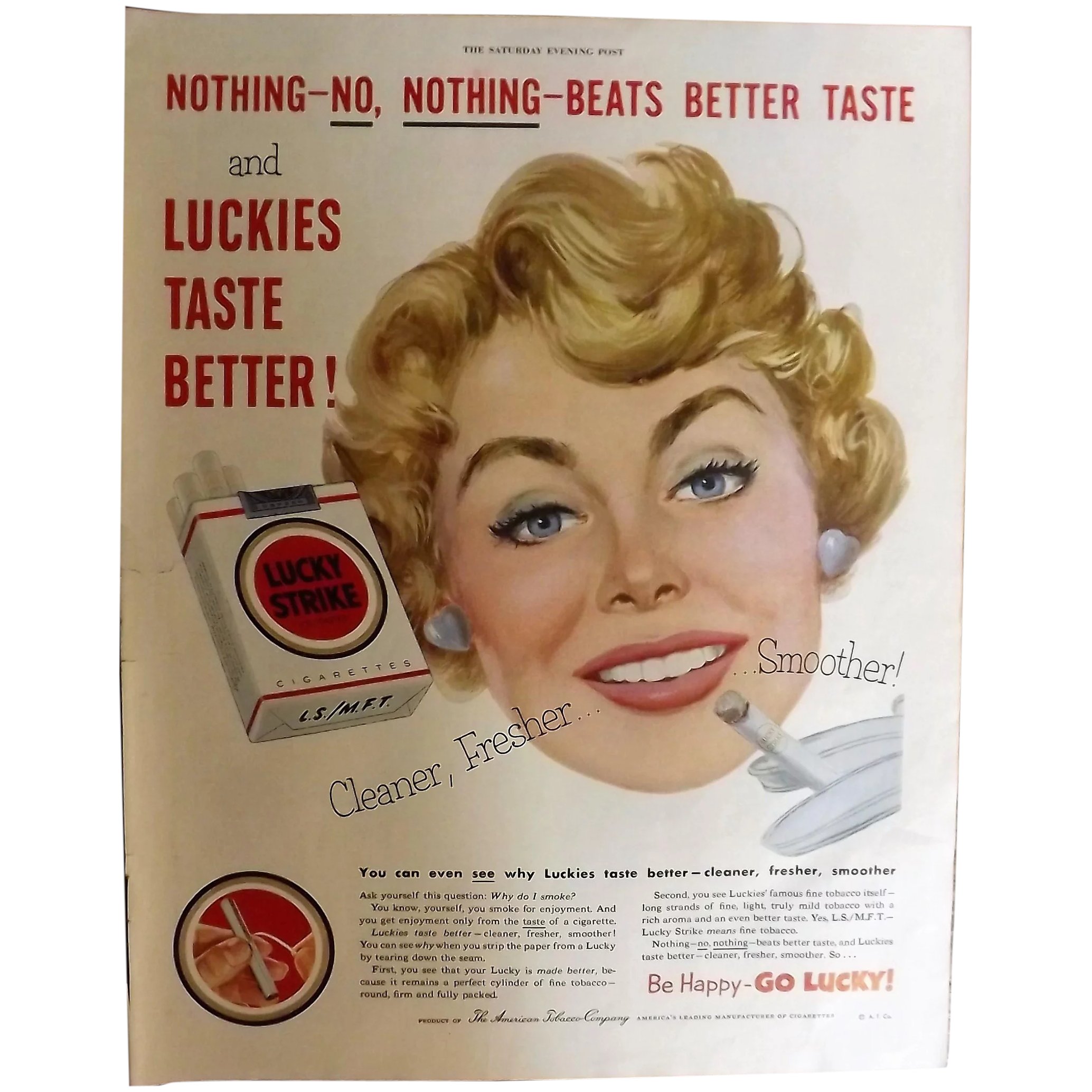 LUCKY STRIKE Cigarettes Original Full Page Advertisement 1961