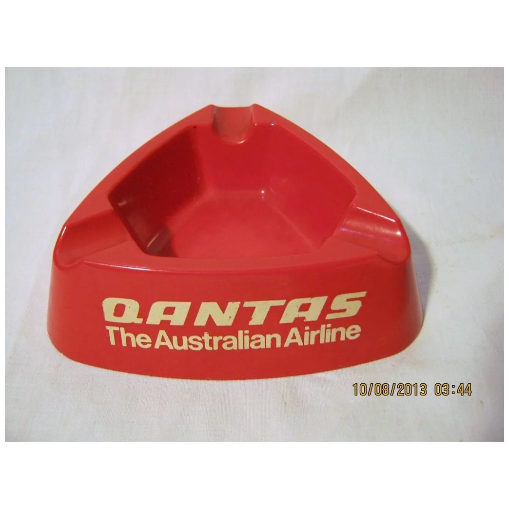 QANTAS Red Plastic Promotional Ashtray - Circa 1960's-70's