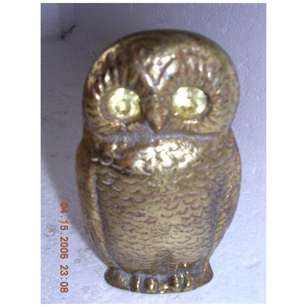 Vintage Brass Owl Vesta Holder Circa 1900