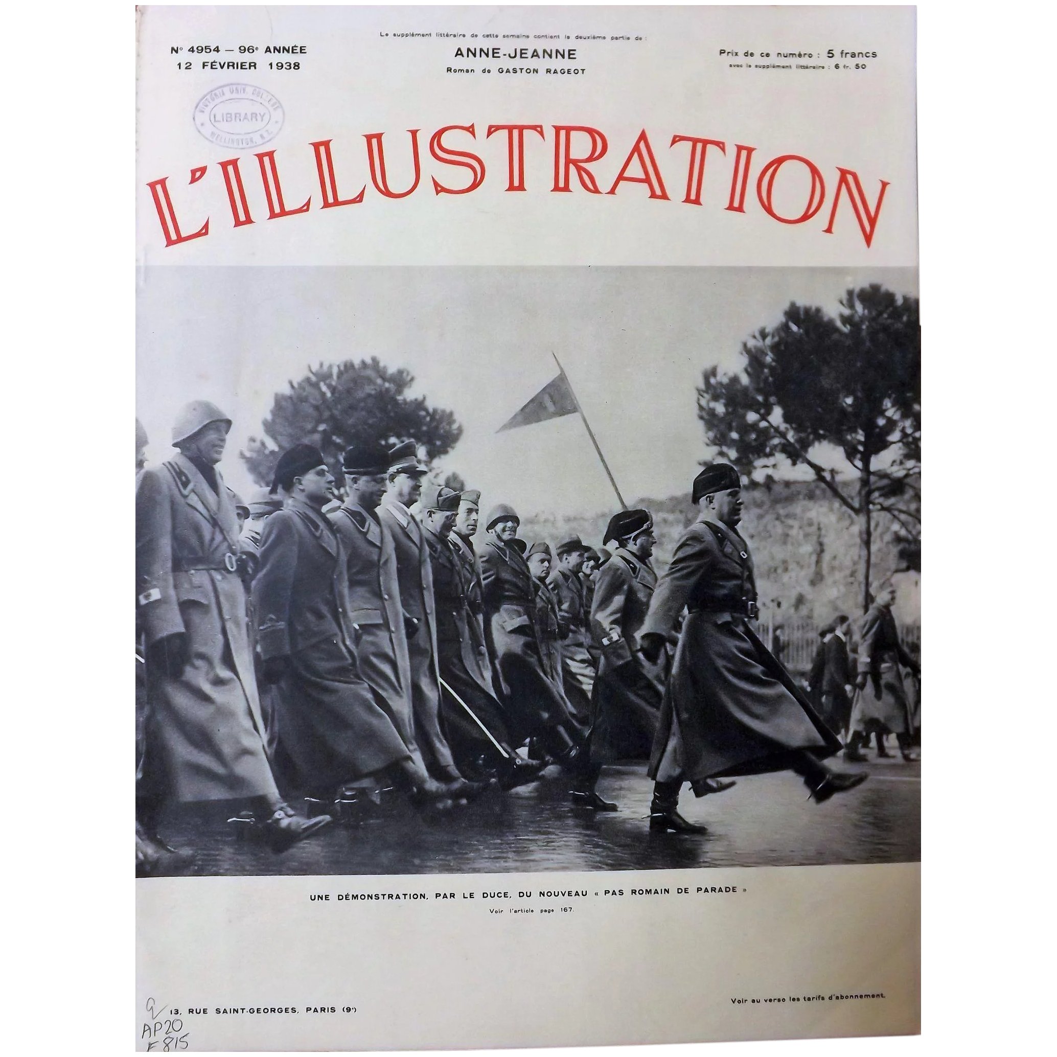 Mussolini on Parade - L 'Illustration Front Cover February 1938