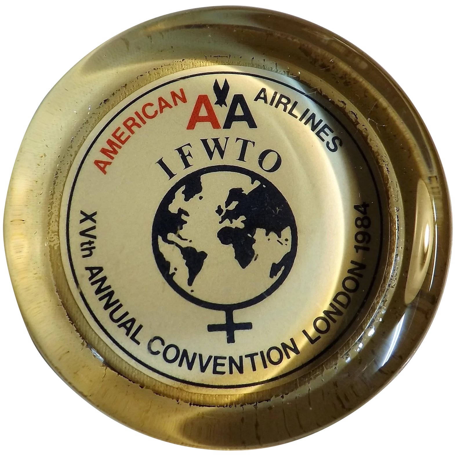 I F W T O Annual Convention 1984 Souvenir Paperweight American Airlines