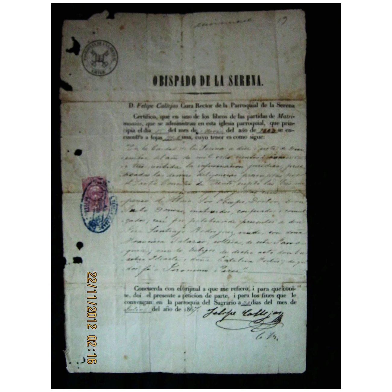 Chilean Legal Document Dated as Julio 1867