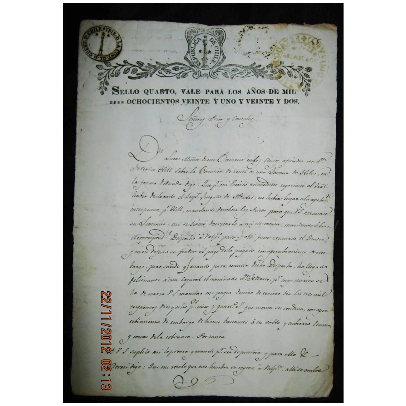 Old Chilean Legal Document Dated Oct.12 1821