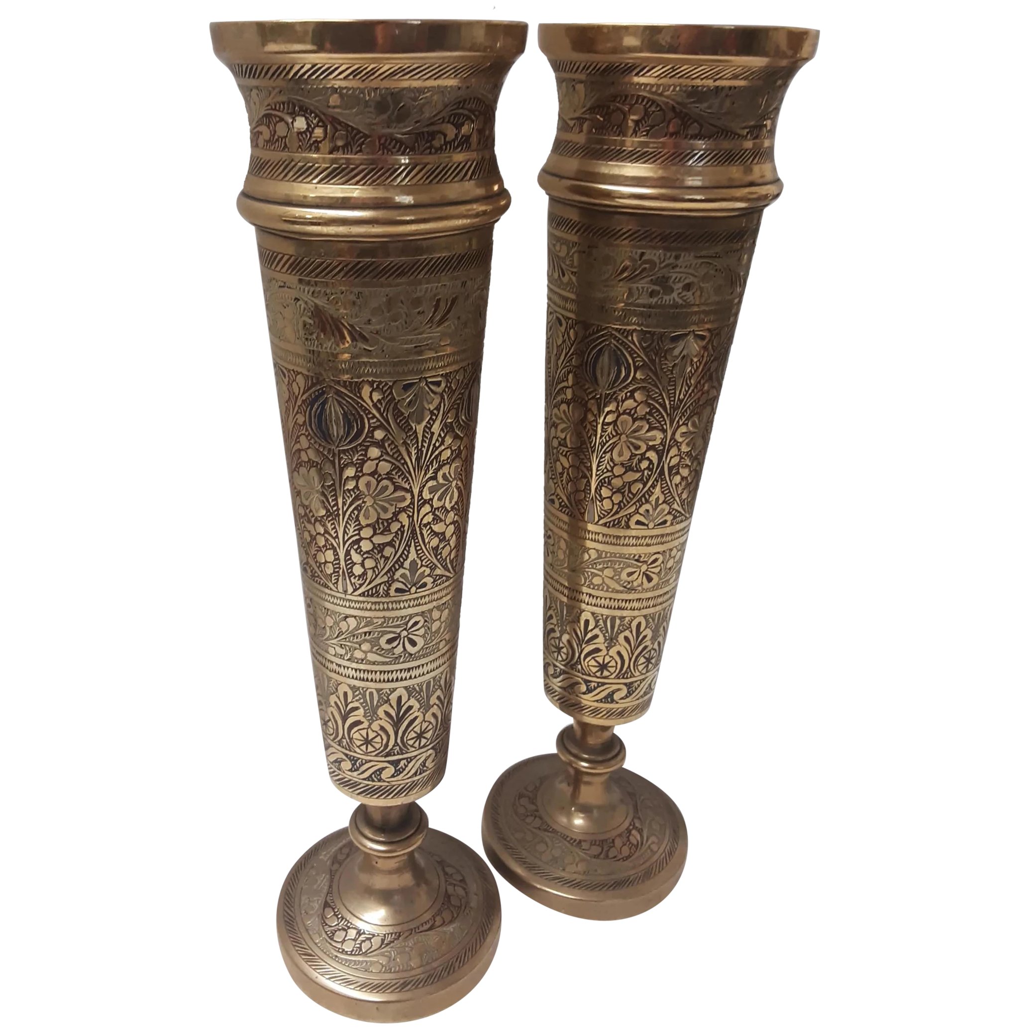 A 19th Century Pair of Magnificent Indian Benares Brass Vases