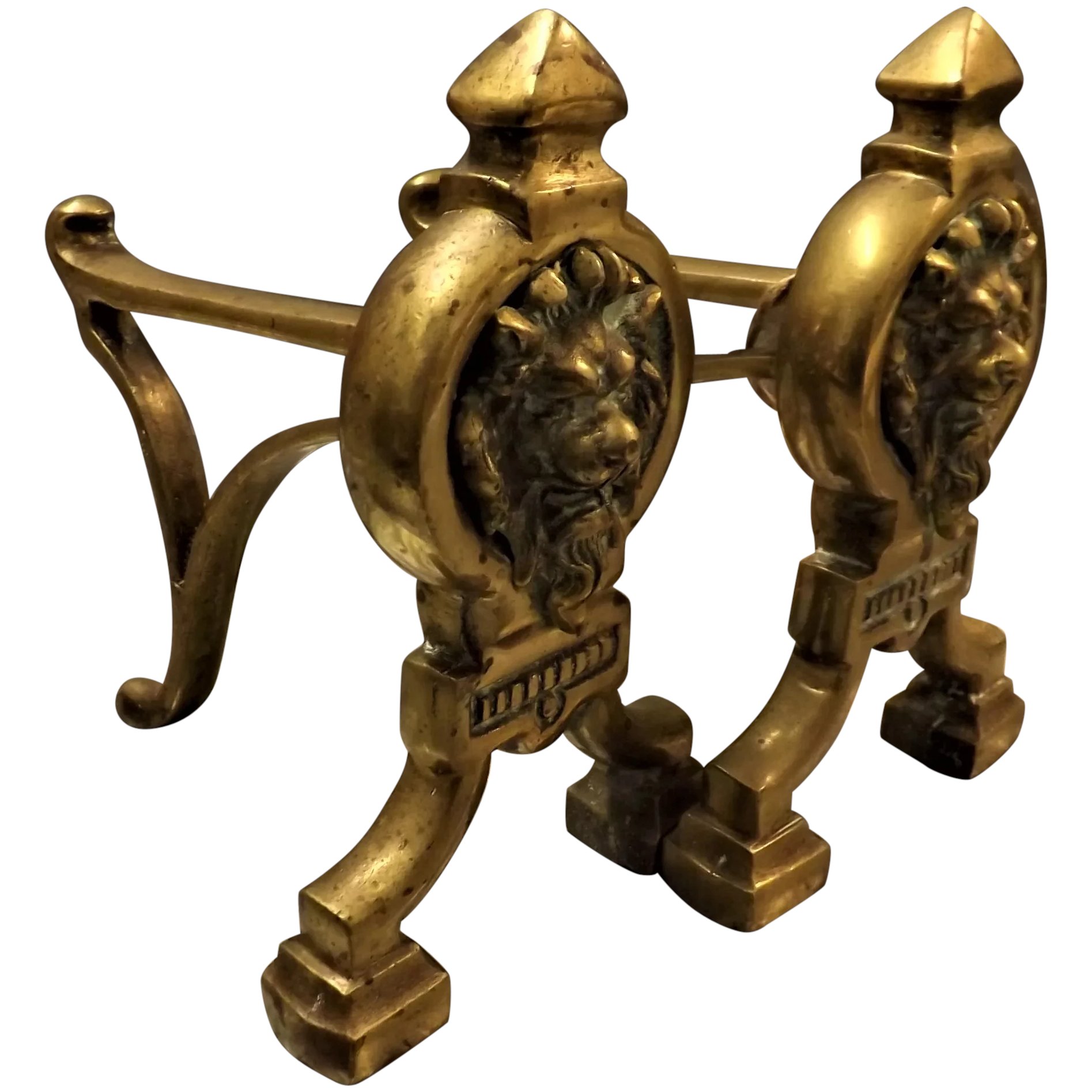 A Superb Pair of Victorian Solid Brass LION Andirons