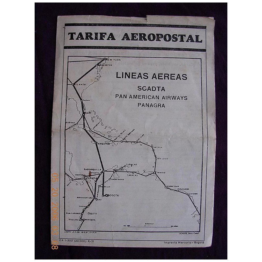 Rare1931 PAN AM ( Lineas Aereas Panagra) Venezuelan Aero Postal Charge Pamphlet
