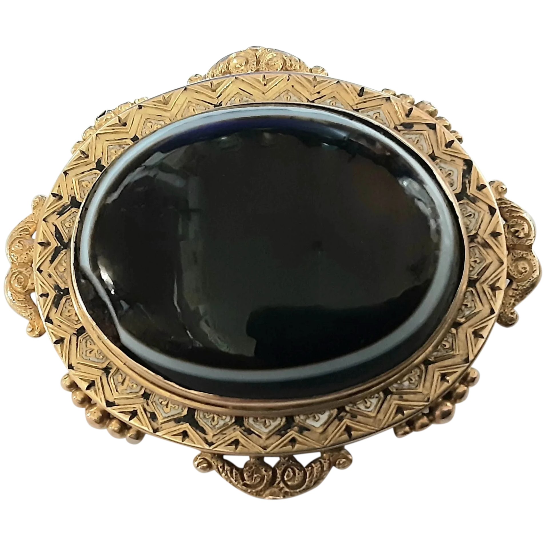 Victorian 18 Carat Gold & Striped Onyx Mourning Brooch