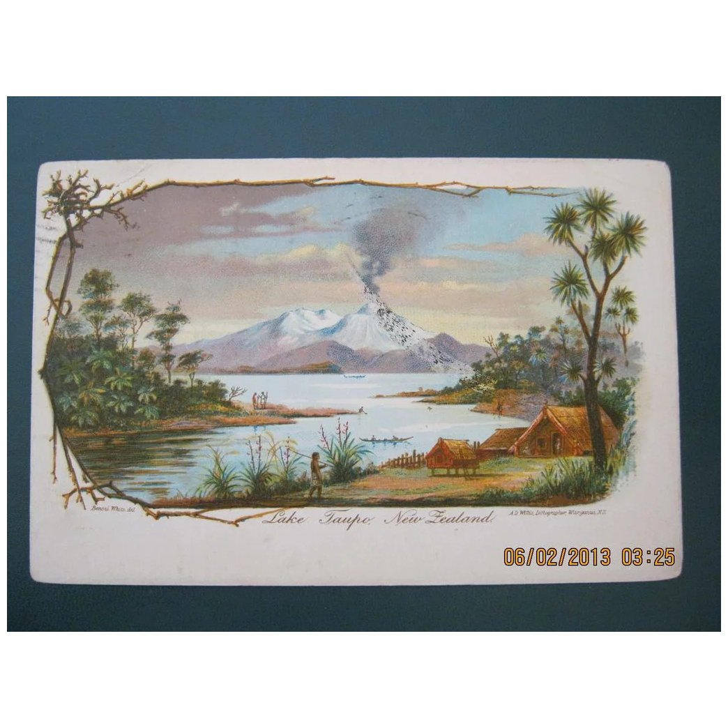 Lake Taupo & Maori Pa New Zealand - Old Postcard Dated 1909