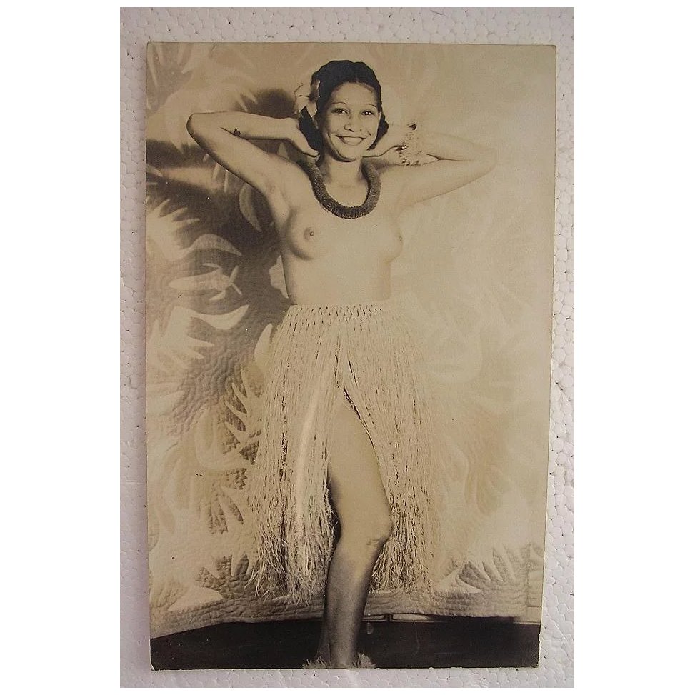 Topless HAWAIIAN HULA Girl World War Two Vintage Postcard