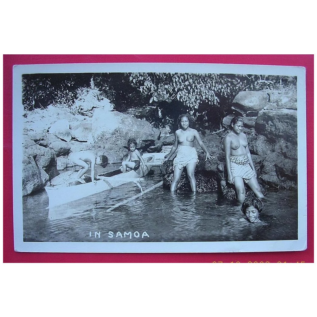 Vintage Photo Postcard of Semi Naked Samoan Girls Bathing 