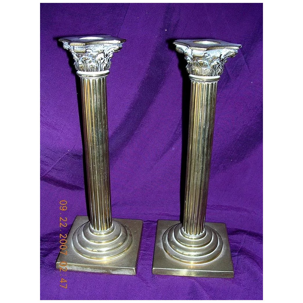 Edwardian Period Corinthian Style Brass Candlesticks