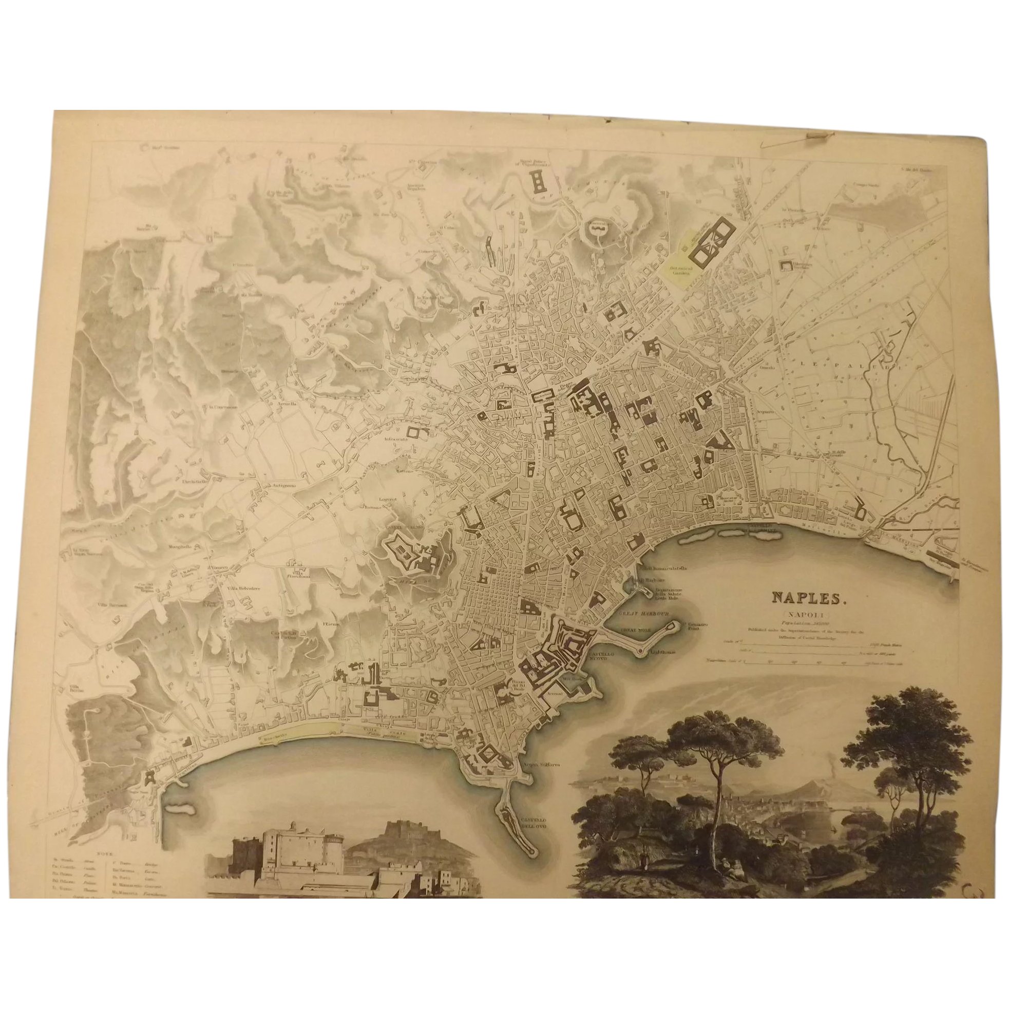 An Original Atlas Map of NAPLES circa 1835 Published By 