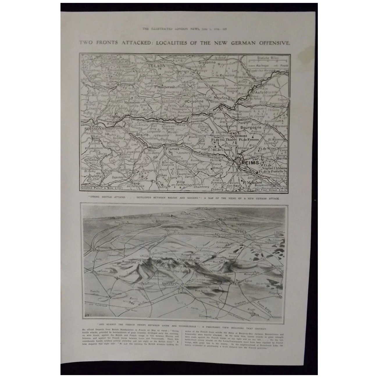 WWI -New German Offensive Maps -Illustrated London News 1918