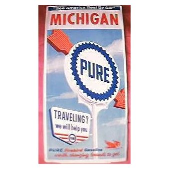 PURE Firebird Gasoline Michigan Travel Map 1964