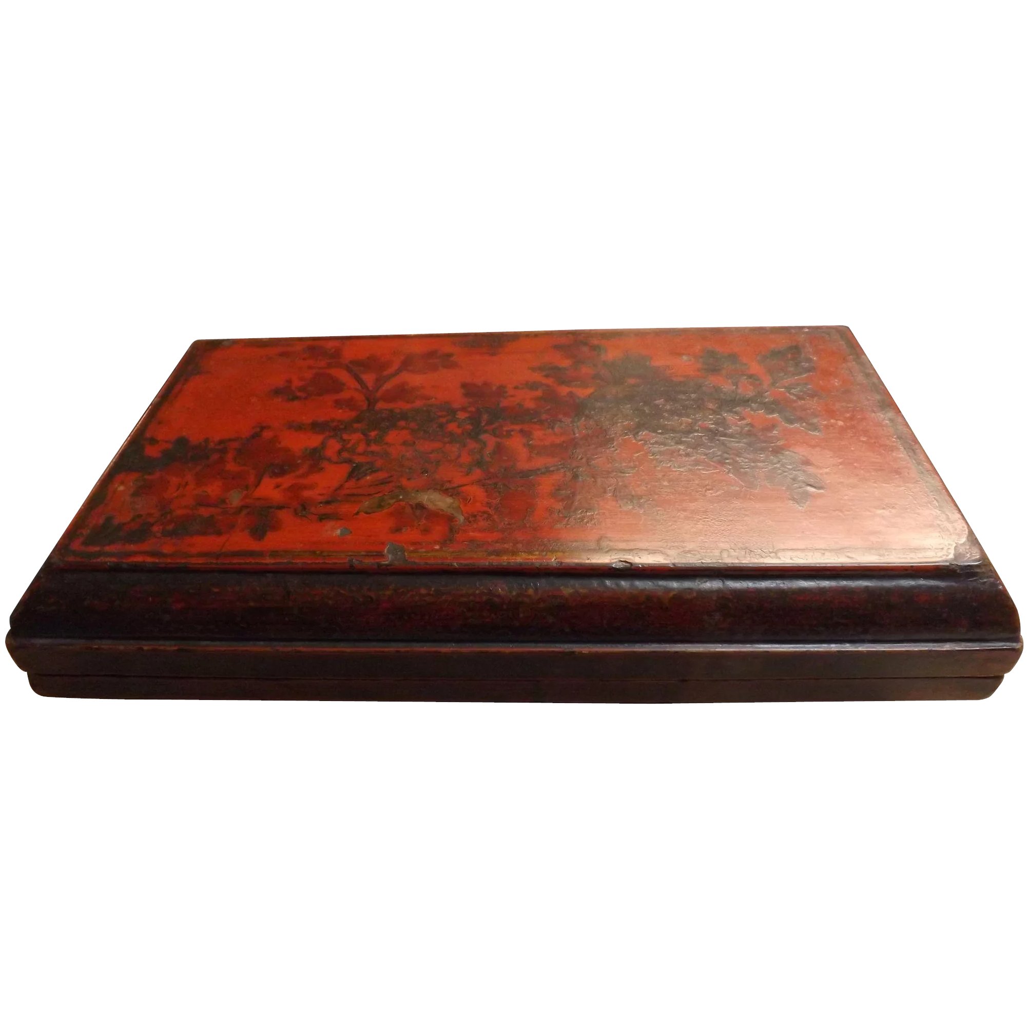 Quing Dynasty Presentation Box - Decorated Wood & Lacquer